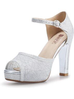 Women's Sliver Platform Peep Toe Chunky High Heels Party Sandals Wedding Shoes